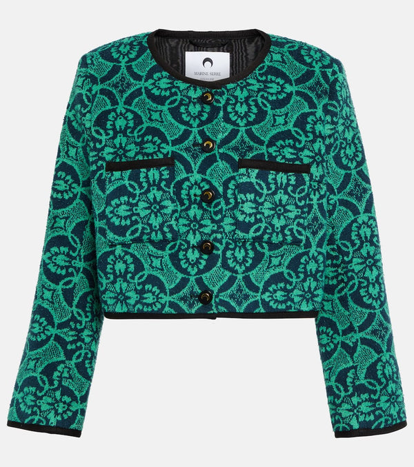 Marine Serre Jacquard cropped cotton jacket