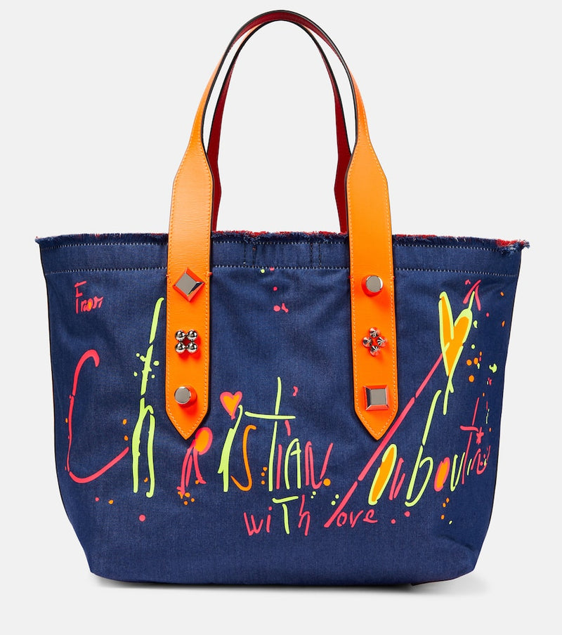 Christian Louboutin Frangibus Medium Printed Denim Tote Bag Blue