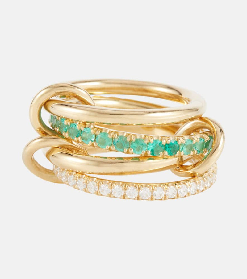 Spinelli Kilcollin Halley set of four 18kt gold rings with emeralds and diamonds