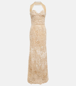 Oscar de la Renta Off-shoulder guipure lace gown