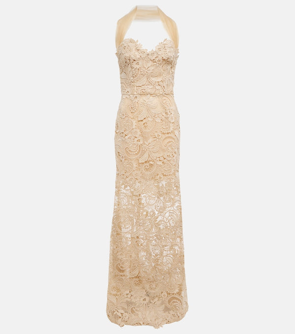 Oscar de la Renta Off-shoulder guipure lace gown | LYBSTORE