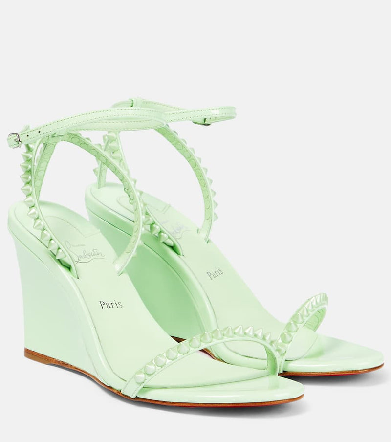 Christian Louboutin So Me 85 Leather Wedge Sandals Green