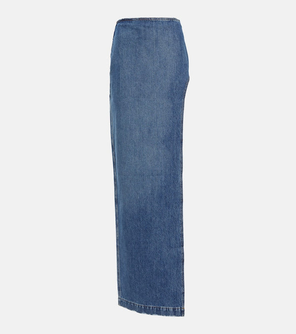 Mônot Side-slit denim maxi skirt