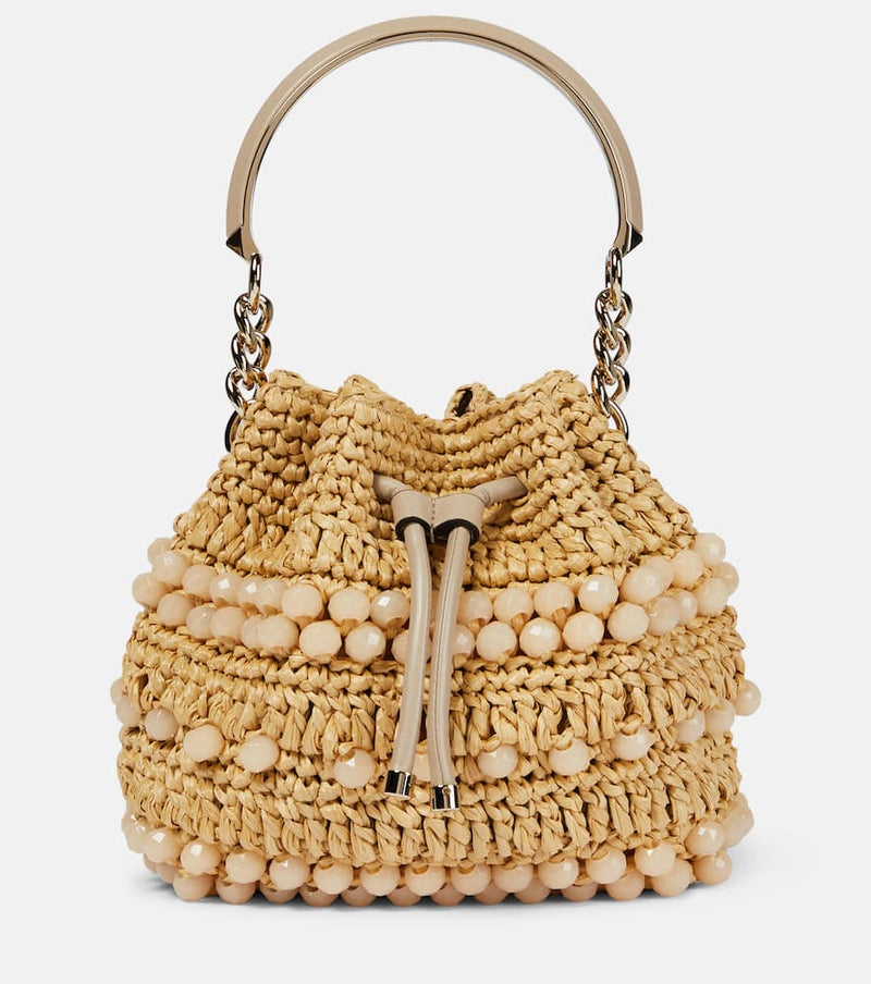 Jimmy Choo Bon Bon embellished raffia bucket bag