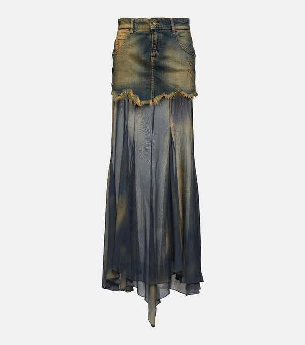 Blumarine Denim and silk chiffon maxi skirt