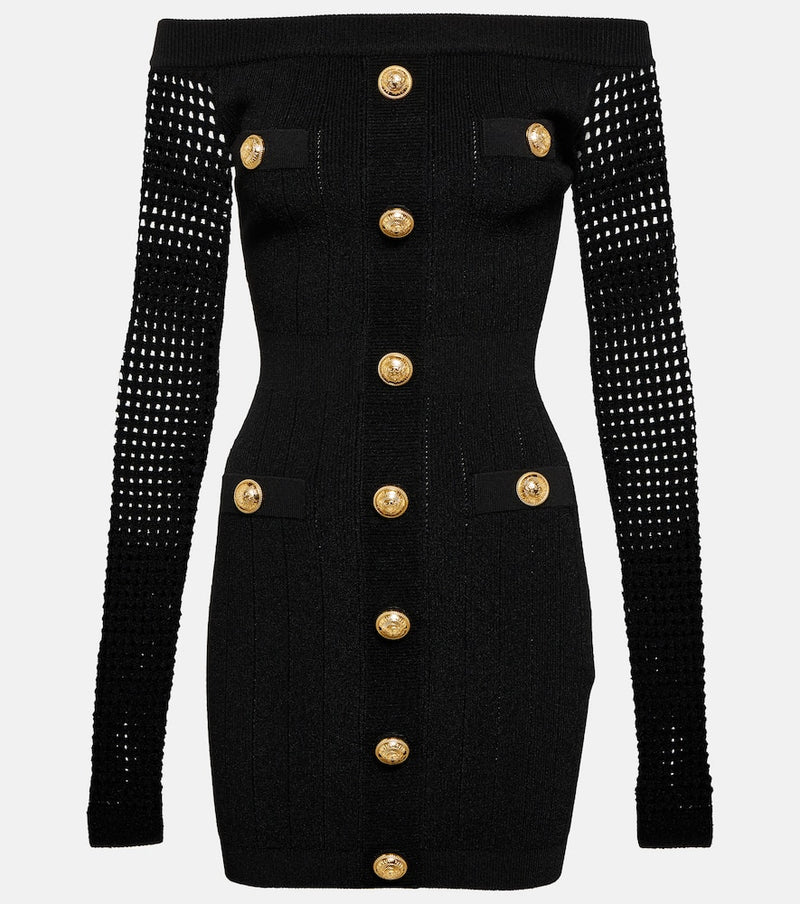 Balmain Off-shoulder knit minidress