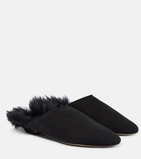 Khaite Otto shearling-trimmed suede mules