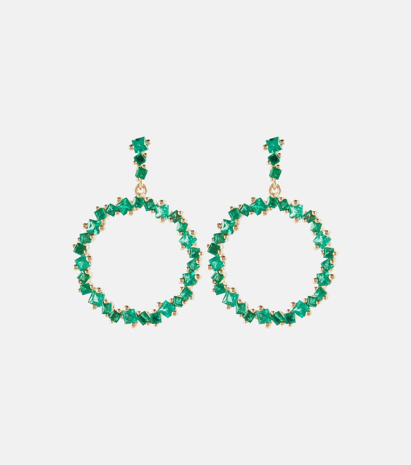 Suzanne Kalan 18kt gold drop earrings with emeralds