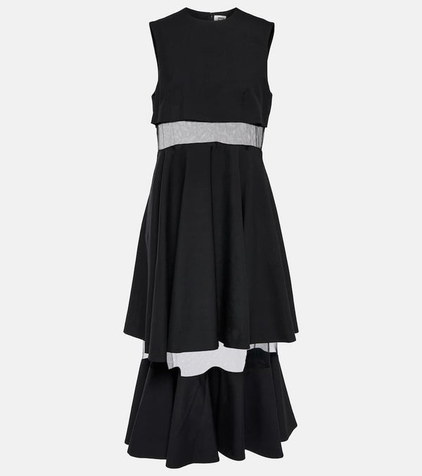 Noir Kei Ninomiya Mesh-trimmed wool midi dress