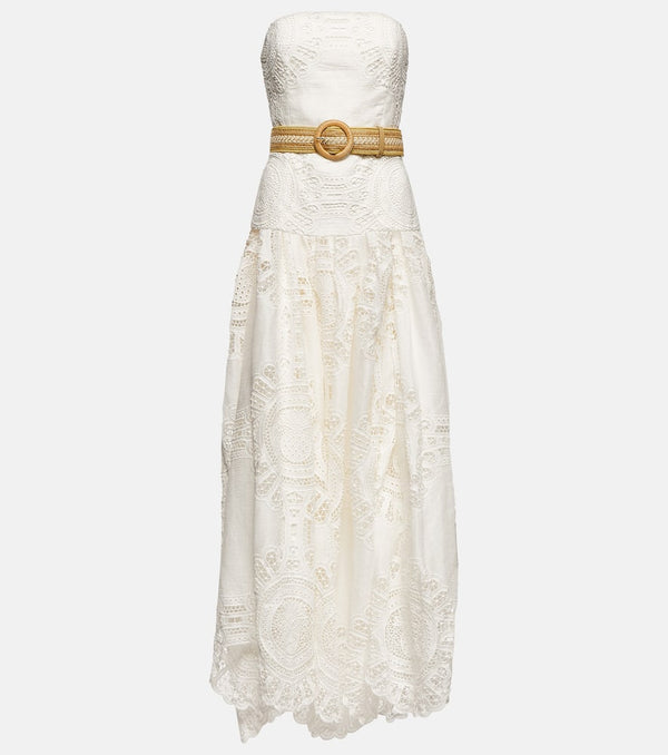 Zimmermann Vacay belted linen lace midi dress