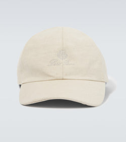 Loro Piana Logo cotton and linen baseball cap