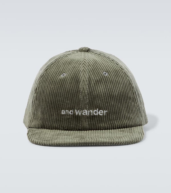 And Wander Embroidered cotton corduroy cap