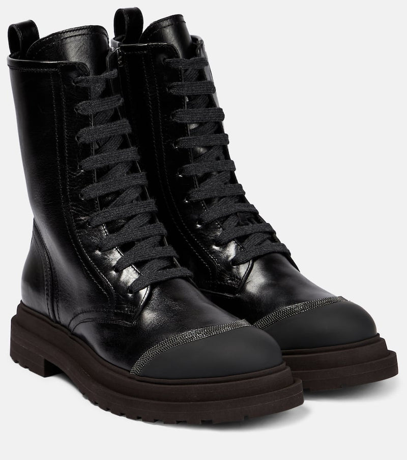 Brunello Cucinelli Lace-up leather ankle boots