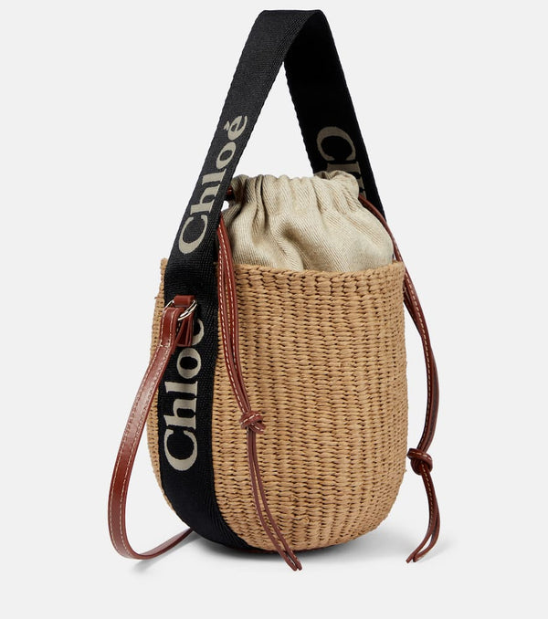 Chloé Woody Mini leather-trimmed bucket bag