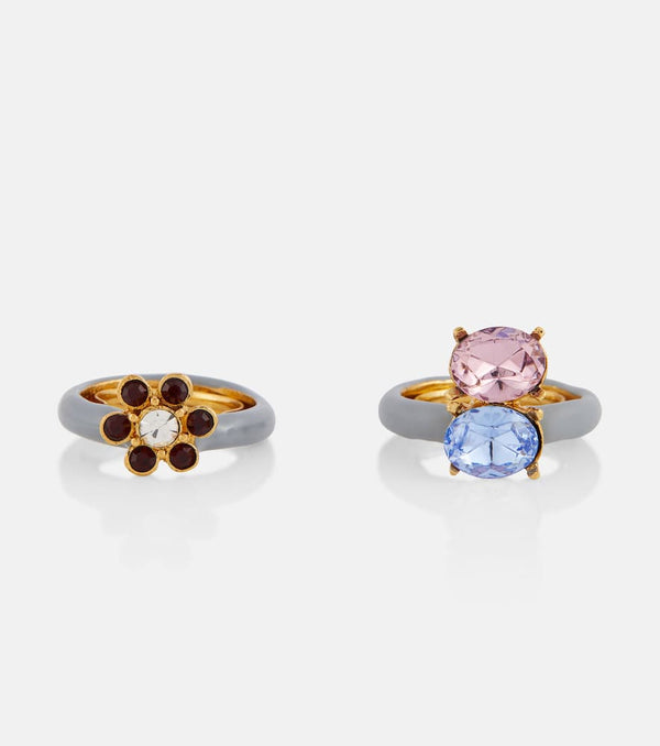 Oscar de la Renta Set of two crystal-embellished rings