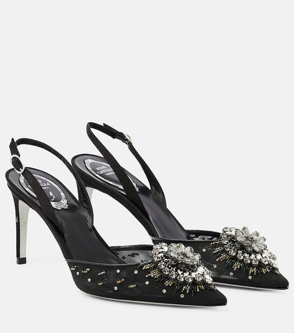 Rene Caovilla Crystal-embellished slingback pumps