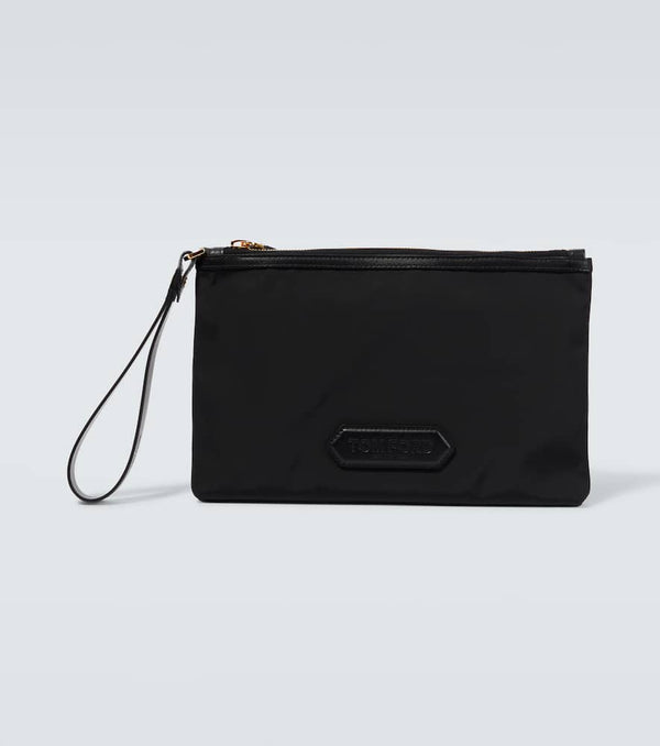 Tom Ford Logo leather-trimmed pouch