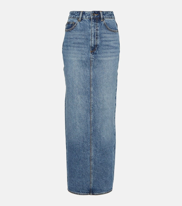 Self-Portrait High-rise denim maxi skirt