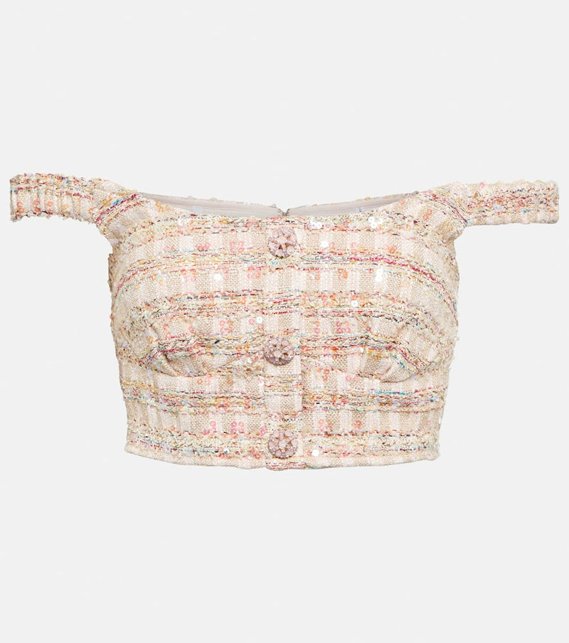 Self-Portrait Sequined bouclé crop top