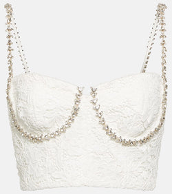 Self-Portrait Embellished lace bustier top