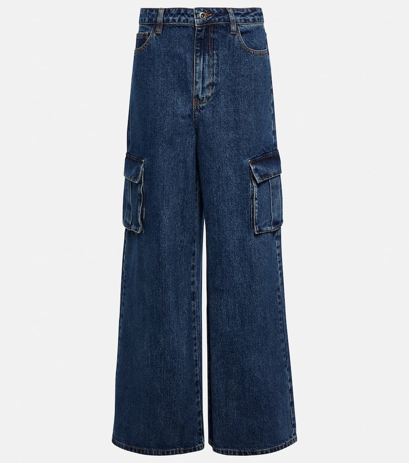 Self-Portrait Mid-rise wide-leg denim cargo pants