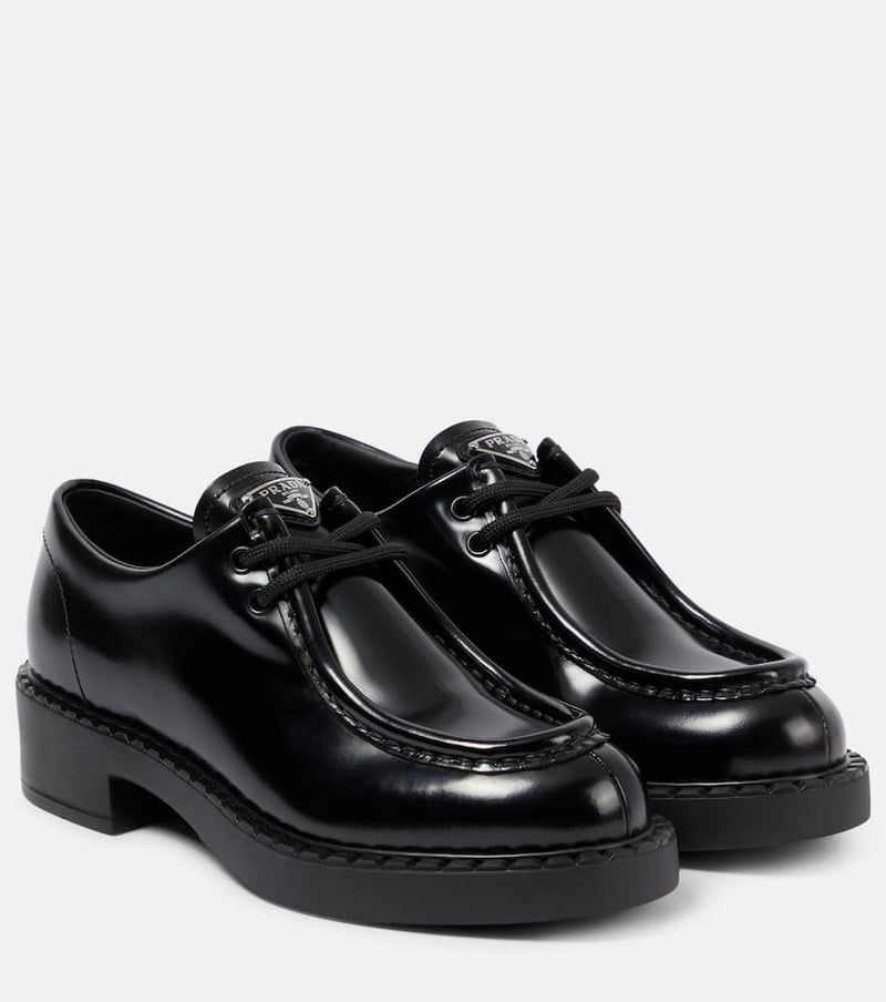 Prada Logo brushed leather lace-up shoes