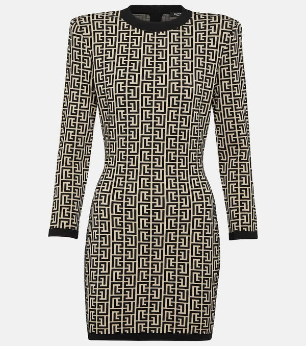 Balmain Monogram wool-blend knit minidress