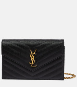 Saint Laurent Cassandre matelassé envelope leather wallet on chain