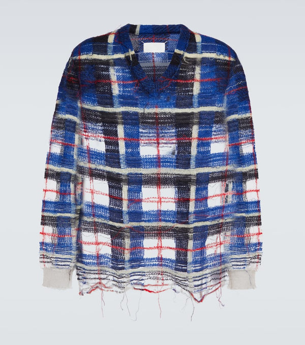 Maison Margiela Distressed checked mohair-blend sweater