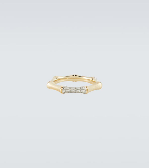 Rainbow K Bamboo 14kt gold ring with diamonds