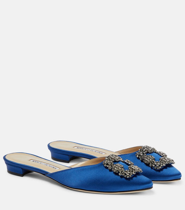 Manolo Blahnik Hangisimuflat embellished satin mules