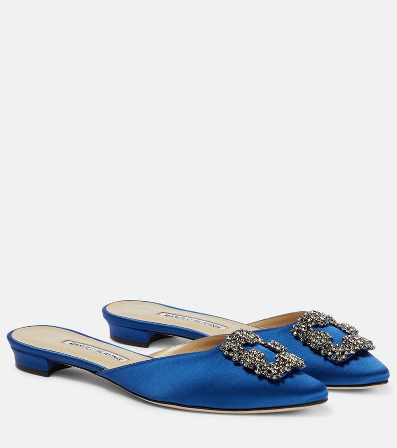 Manolo Blahnik Hangisimuflat embellished satin mules