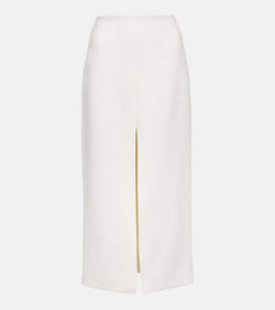 Patou Front-slit wool-blend midi skirt