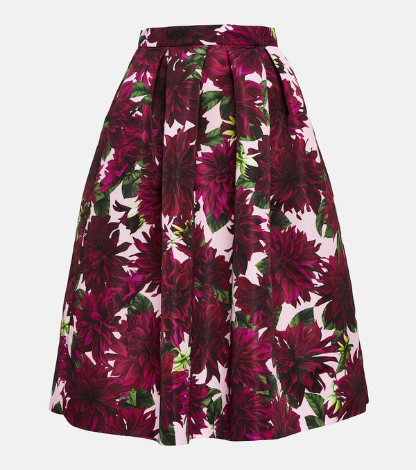 Oscar de la Renta Dahlia floral faille midi skirt