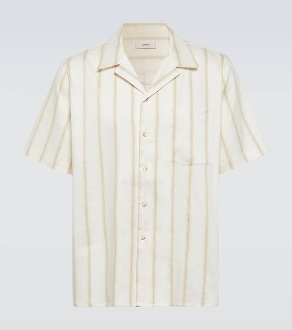 Commas Striped linen-blend bowling shirt