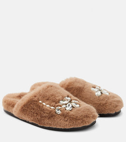 Simone Rocha Embellished faux fur slippers