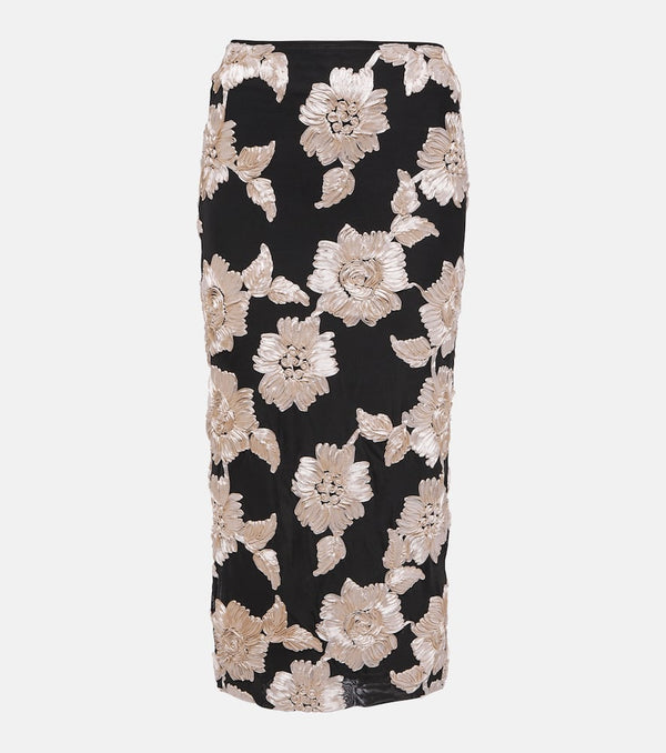 Rotate Floral mesh midi skirt