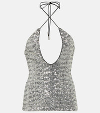 The Attico Alix sequined tulle halter neck top