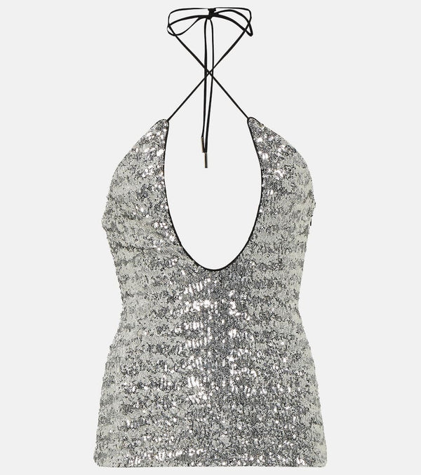 The Attico Alix sequined tulle halter neck top