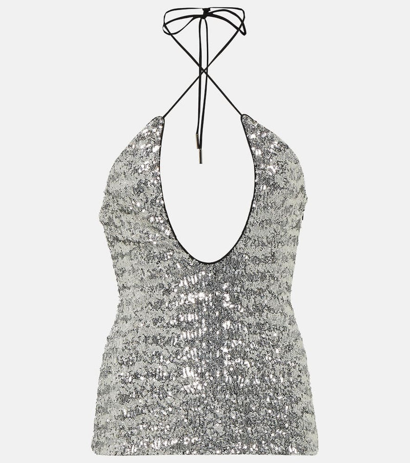 The Attico Alix sequined tulle halter neck top