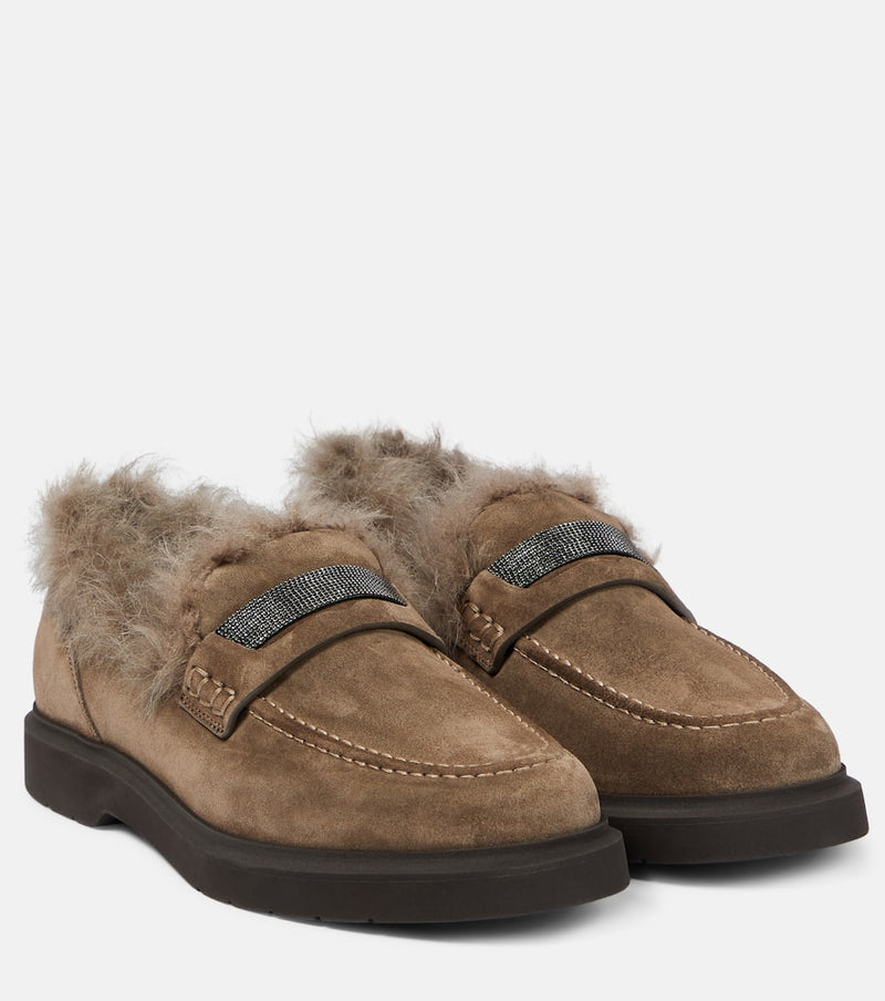 Brunello Cucinelli Shearling-trimmed suede loafers