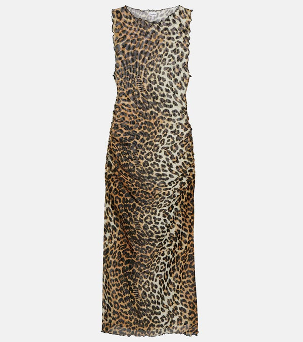 Ganni Leopard-print mesh midi dress