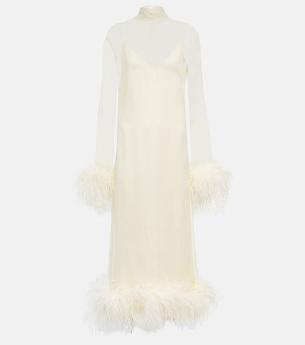 Taller Marmo Gina Venti feather-trimmed silk midi dress | LYBSTORE