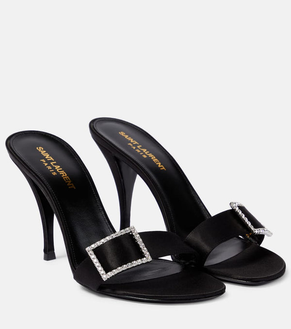 Saint Laurent Simone 90 embellished satin crêpe mules