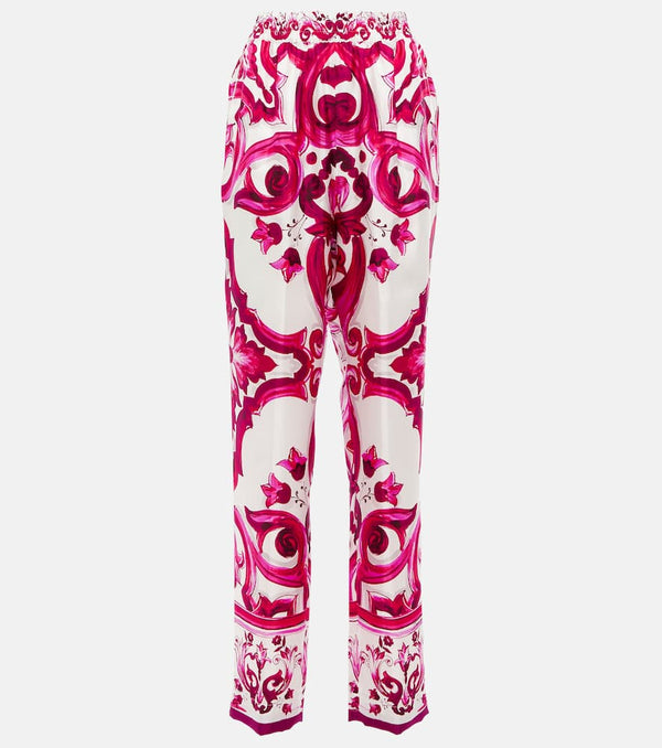 Dolce & Gabbana Printed silk twill straight pants
