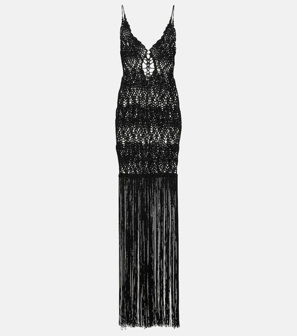 Costarellos Fringed crochet maxi dress