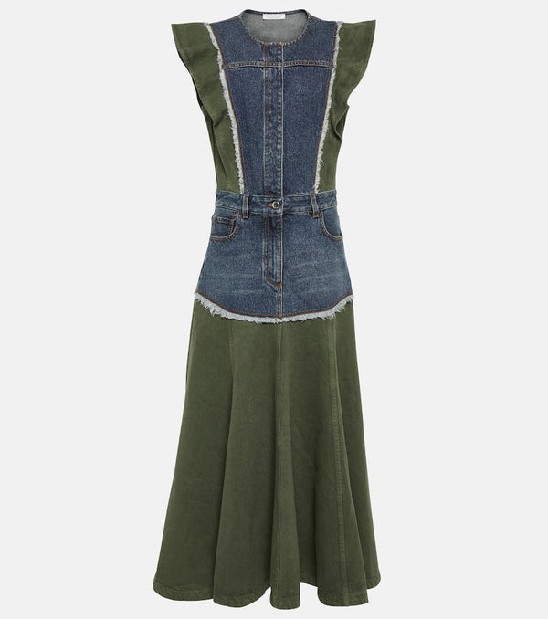 Chloé Denim-paneled midi dress