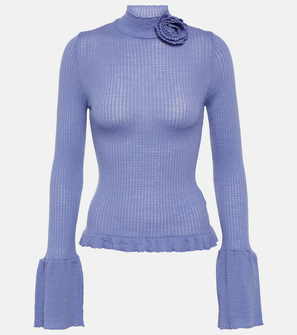Blumarine Ruffle-trimmed ribbed-knit wool sweater