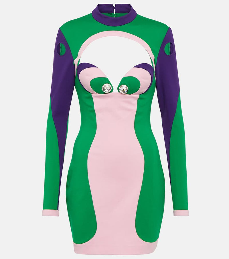 Area Crystal-embellished cutout minidress