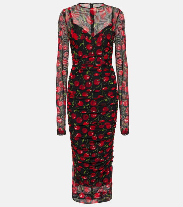 Dolce & Gabbana Cherry printed tulle midi dress